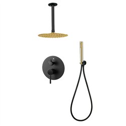 Grifo empotrado ducha monomando rosales techo redondo negro oro mate latón