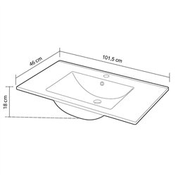 Lavabo de encastrar corba rectangular de 121 cm x 46 cm blanco brillo porcelana