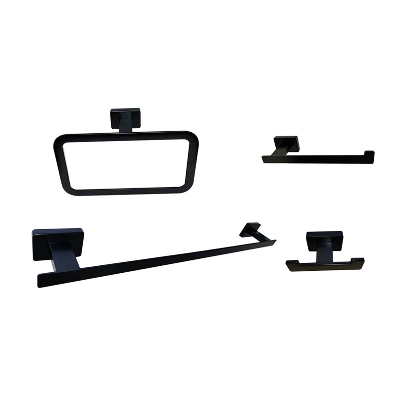 Pack 4 accesorios de baño cuadrada negro mate acero inoxidable