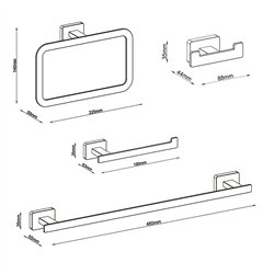 Pack 4 accesorios de baño torme metal antracita mate acero inoxidable