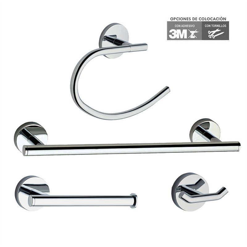 Pack 4 accesorios de baño villanueva cromo brillo acero inoxidable