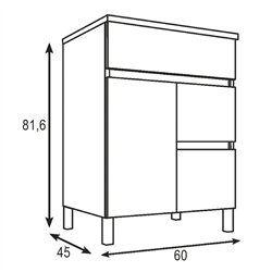 Conjunto de baño albuera 60x45 cm blanco brillo 2 cajones y puerta patas