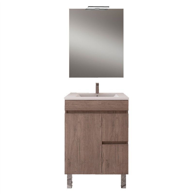 Conjunto de baño albuera 60x45 cm gris brillo 2 cajones y 2 puertas patas