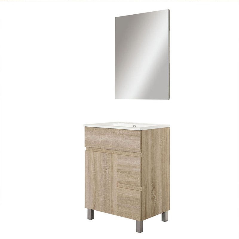 Conjunto de baño albuera 70x45 cm roble natural mate 2 cajones y puerta patas