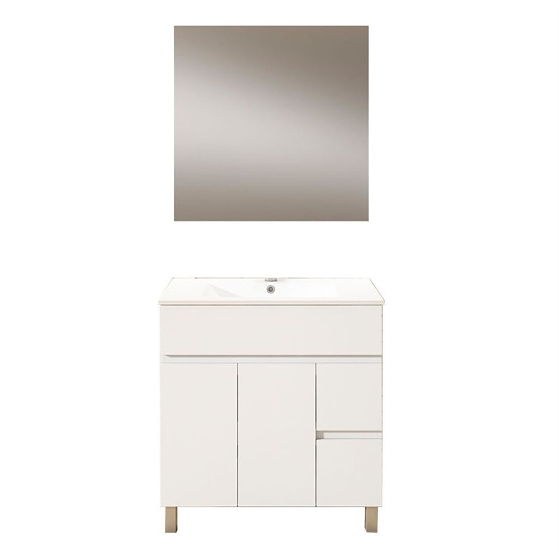 Conjunto de baño albuera 80x45 cm blanco brillo 2 cajones y 2 puertas patas