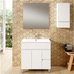 Conjunto de baño albuera 80x45 cm blanco brillo 2 cajones y 2 puertas patas