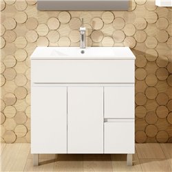 Conjunto de baño albuera 80x45 cm blanco brillo 2 cajones y 2 puertas patas