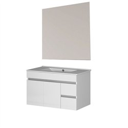 Conjunto de baño albuera 80x45 cm blanco brillo 2 cajones y 2 puertas suspendido