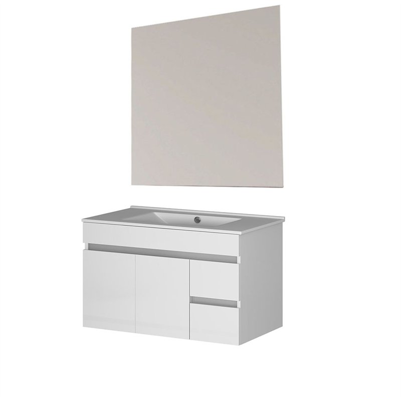 Conjunto de baño albuera 80x45 cm blanco brillo 2 cajones y 2 puertas suspendido