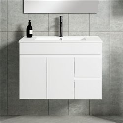 Conjunto de baño albuera 80x45 cm blanco brillo 2 cajones y 2 puertas suspendido