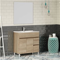 Conjunto de baño albuera 80x45 cm roble natural mate 2 cajones y 2 puertas patas