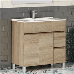 Conjunto de baño albuera 80x45 cm roble natural mate 2 cajones y 2 puertas patas