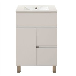 Mueble + lavabo albuera 60x45 cm blanco brillo 2 cajones y 2 puertas patas