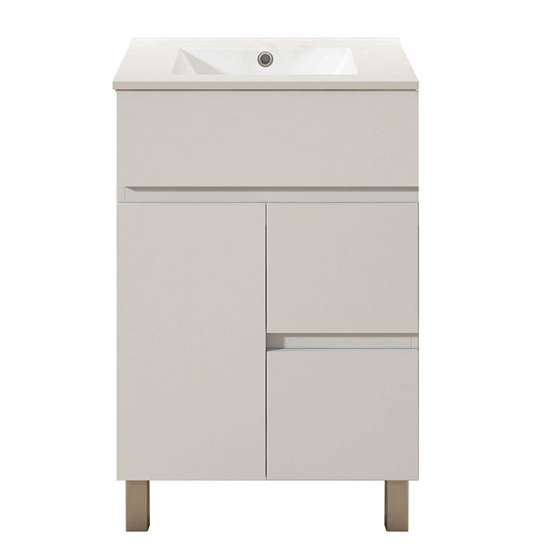 Mueble + lavabo albuera 60x45 cm blanco brillo 2 cajones y 2 puertas patas