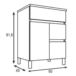 Mueble + lavabo albuera 60x45 cm gris brillo 2 cajones y 2 puertas patas