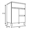 Mueble + lavabo albuera 60x45 cm gris brillo 2 cajones y 2 puertas patas