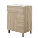 Mueble + lavabo albuera 60x45 cm roble natural mate 2 cajones y 2 puertas patas