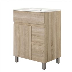 Mueble + lavabo albuera 60x45 cm roble natural mate 2 cajones y 2 puertas patas