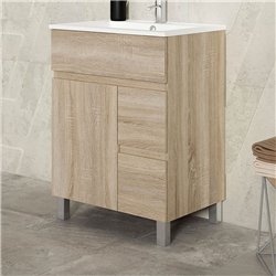 Mueble + lavabo albuera 70x45 cm roble natural mate 2 cajones y 2 puertas patas