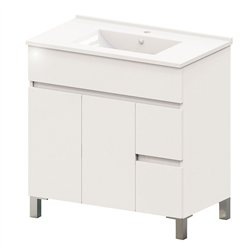 Mueble + lavabo albuera 80x45 cm blanco brillo 2 cajones y 2 puertas patas