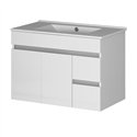 Mueble + lavabo albuera 80x45 cm blanco brillo 2 cajones y puertas suspendido