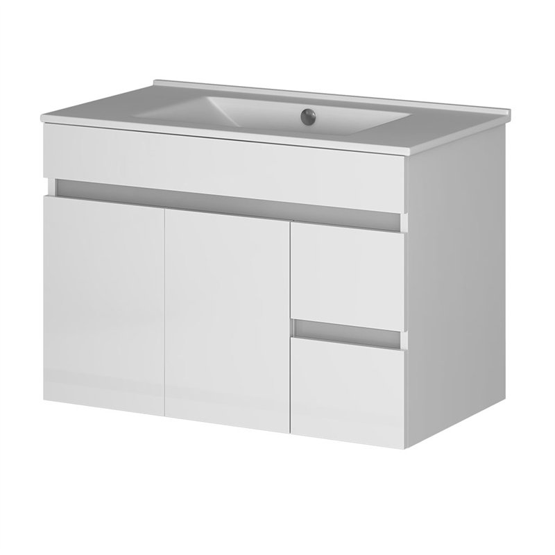 Mueble + lavabo albuera 80x45 cm blanco brillo 2 cajones y puertas suspendido