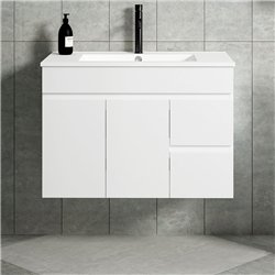 Mueble + lavabo albuera 80x45 cm blanco brillo 2 cajones y puertas suspendido
