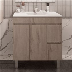 Mueble + lavabo albuera 80x45 cm gris brillo 2 cajones y 2 puertas patas