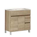 Mueble + lavabo albuera 80x45 cm roble natural mate 2 cajones y 2 puertas patas