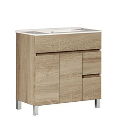 Mueble + lavabo albuera 80x45 cm roble natural mate 2 cajones y 2 puertas patas