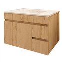Mueble + lavabo albuera 80x45 cm roble natural mate 2 cajones y puertas suspendi