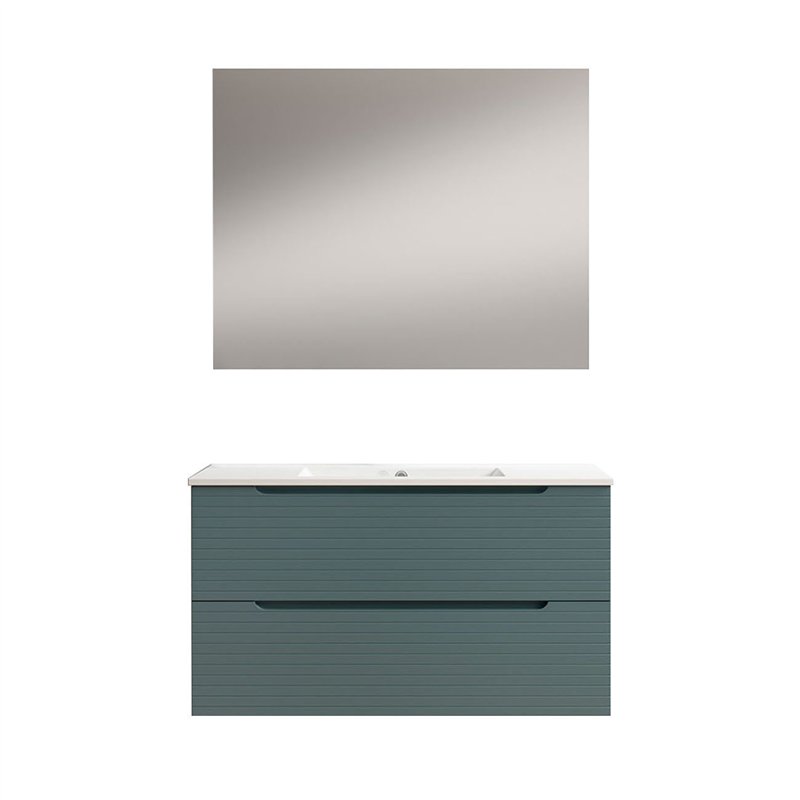 Conjunto de baño valnera 100x45 cm azul oceano mate 2 cajones suspendido