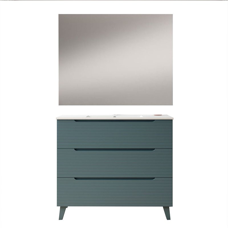 Conjunto de baño valnera 100x45 cm azul oceano mate 3 cajones con patas