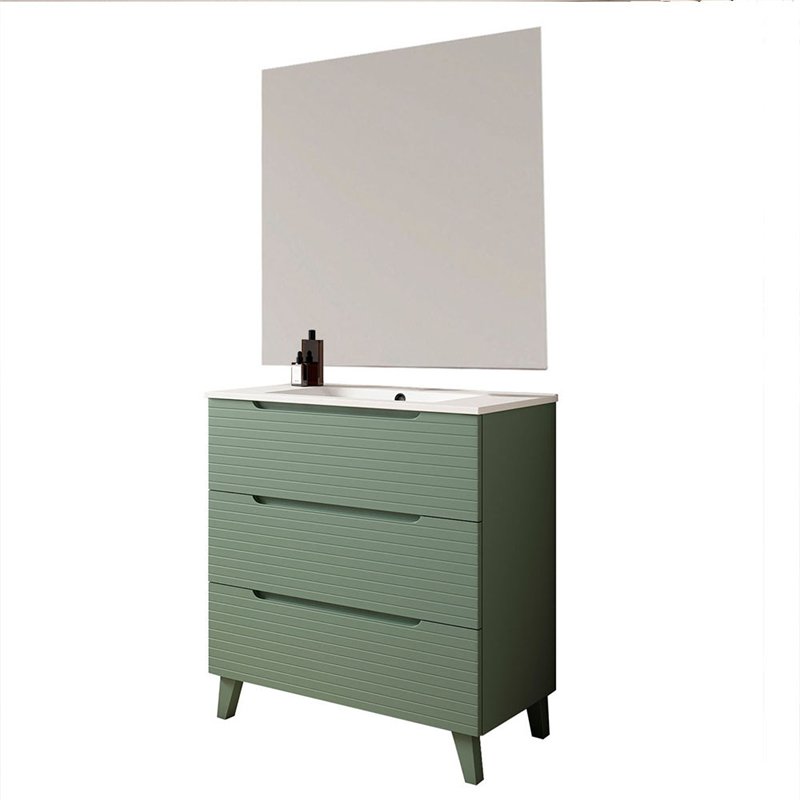 Conjunto de baño valnera 100x45 cm verde lago mate 3 cajones con patas