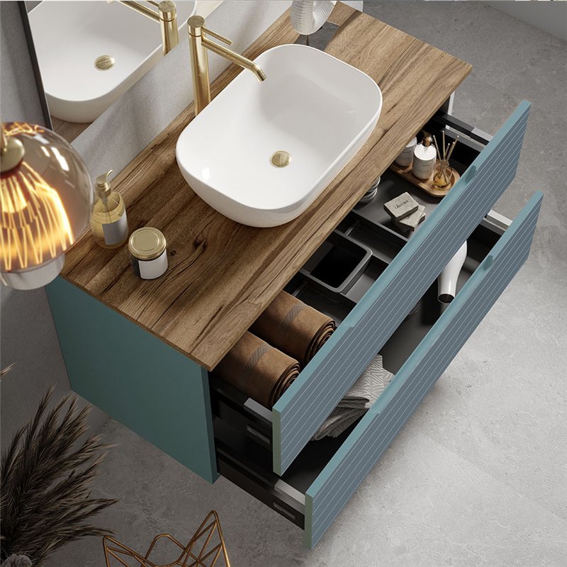 Conjunto de baño valnera sobre encimera 100x45 cm azul oceano mate 2 cajones sus
