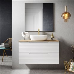 Conjunto de baño valnera sobre encimera 60x45 cm blanco mate 2 cajones suspendid