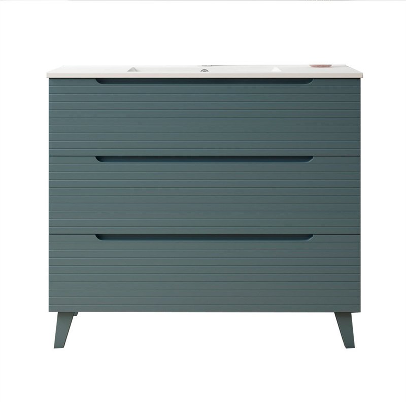Mueble + lavabo valnera 100x45 cm azul oceano mate 3 cajones con patas