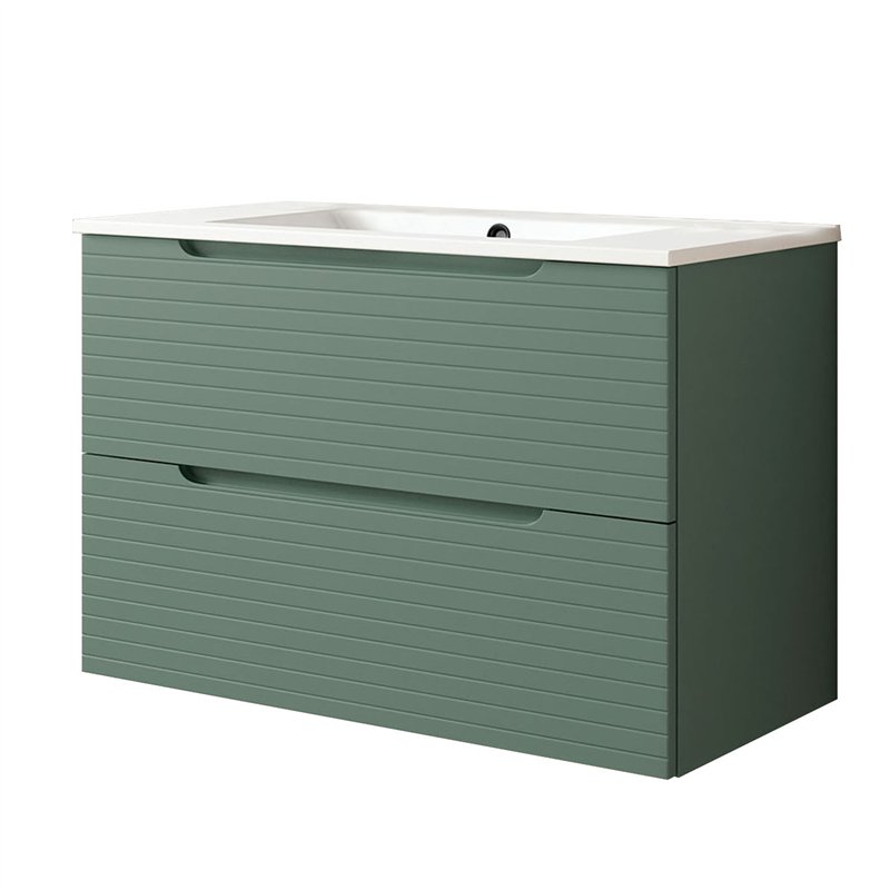 Mueble + lavabo valnera 60x45 cm verde lago mate 2 cajones suspendido