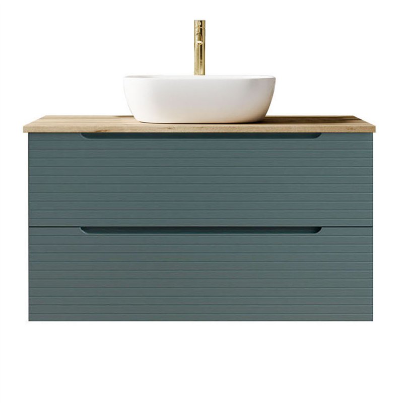 Mueble + lavabo valnera sobre encimera 100x45 cm azul oceano mate 2 cajones susp