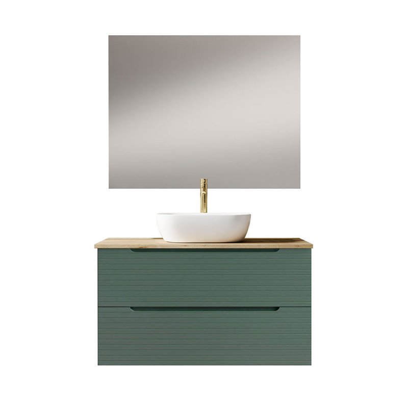 Mueble + lavabo valnera sobre encimera 80x45 cm verde lago mate 2 cajones suspen