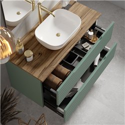 Mueble + lavabo valnera sobre encimera 80x45 cm verde lago mate 2 cajones suspen
