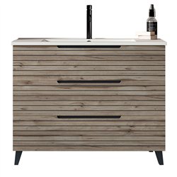 Mueble + lavabo lusa sobre encimera 100x45 cm desierto mate 3 cajones con patas