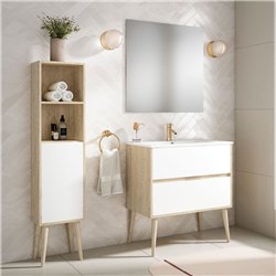 Conjunto de baño dulla 70x45 cm roble y blanco mate 2 cajones suspendido