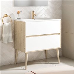 Conjunto de baño dulla 70x45 cm roble y blanco mate 2 cajones suspendido