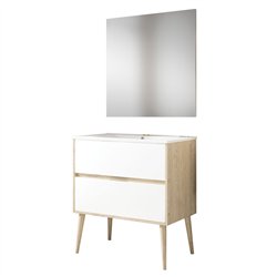 Conjunto de baño dulla 80x45 cm roble y blanco mate 2 cajones suspendido
