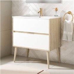 Mueble + lavabo dulla 70x45 cm roble y blanco mate 2 cajones suspendido