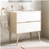 Mueble + lavabo dulla 80x45 cm roble y blanco mate 2 cajones suspendido patas