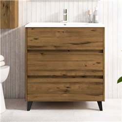 Conjunto de baño karria 80x45 cm teca claro mate 3 cajones con patas
