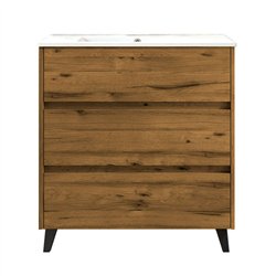 Mueble + lavabo karria 100x45 cm teca claro mate 3 cajones con patas