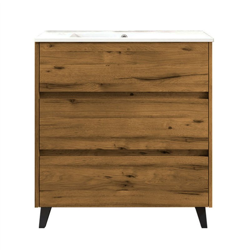 Mueble + lavabo karria 100x45 cm teca claro mate 3 cajones con patas